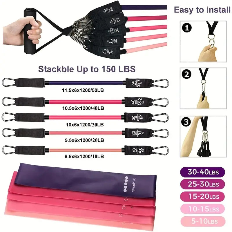 17pcs Fitness Resistance Bands Set – Medium Tension-2