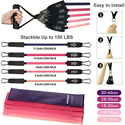 17pcs Fitness Resistance Bands Set – Medium Tension-2